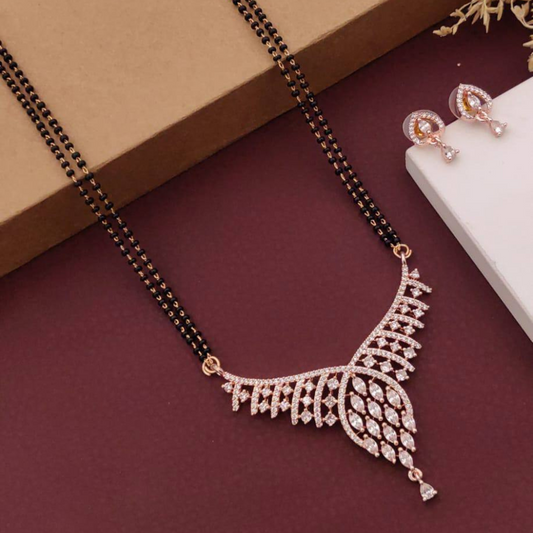 Rose Gold Plated American Diamond Mangalsutra Set with Earrings – Elegant & Timeless Design