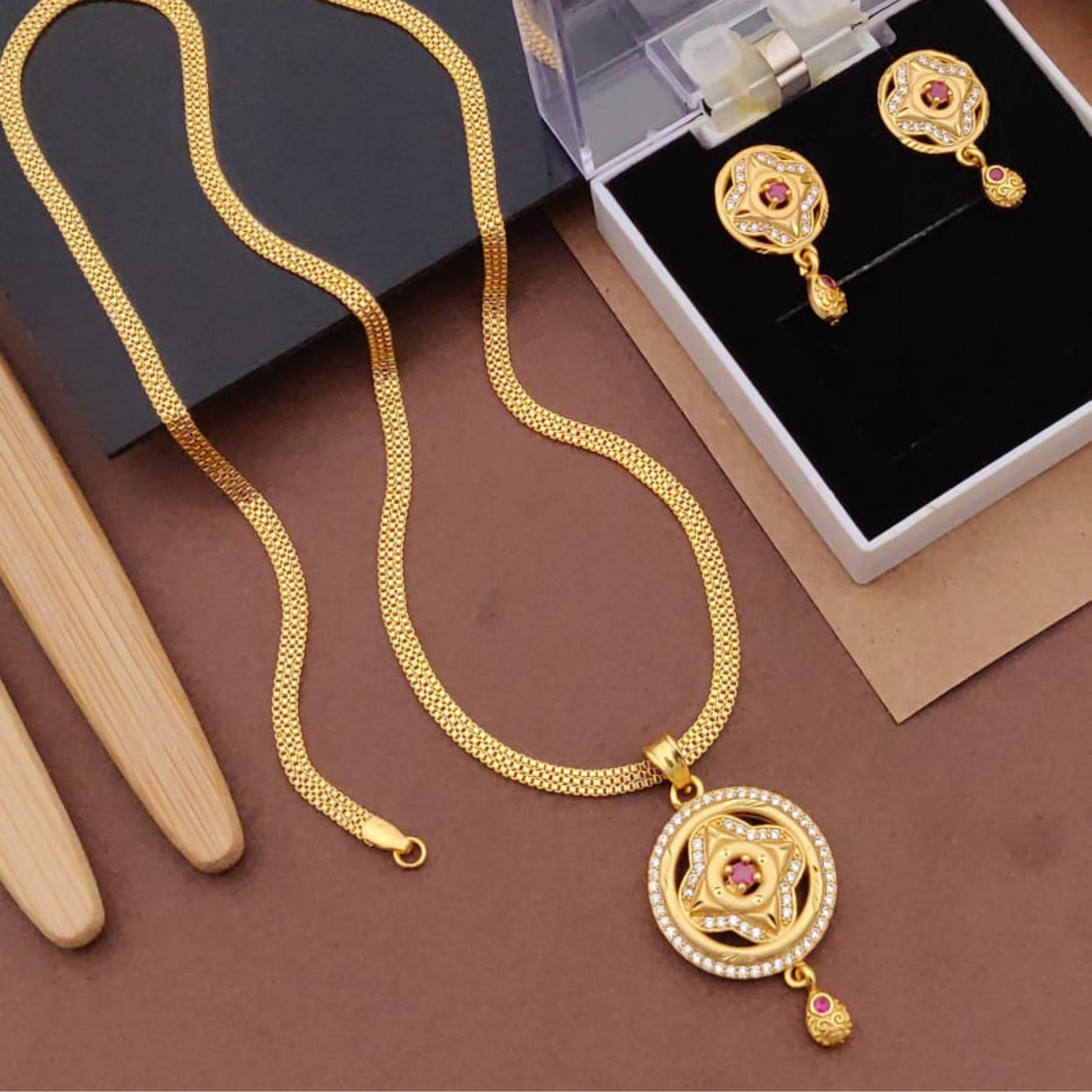 Micro Gold-Plated American Diamond Jewellery Set With Earrings..