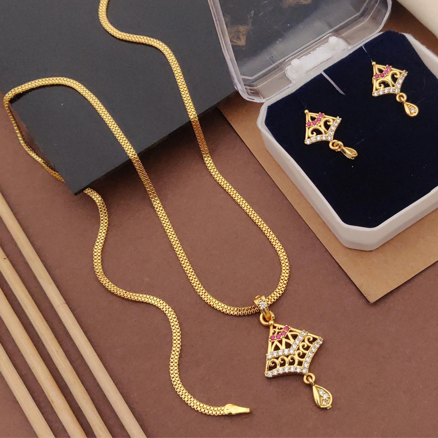 Micro Gold-Plated American Diamond Jewellery Set With Earrings..