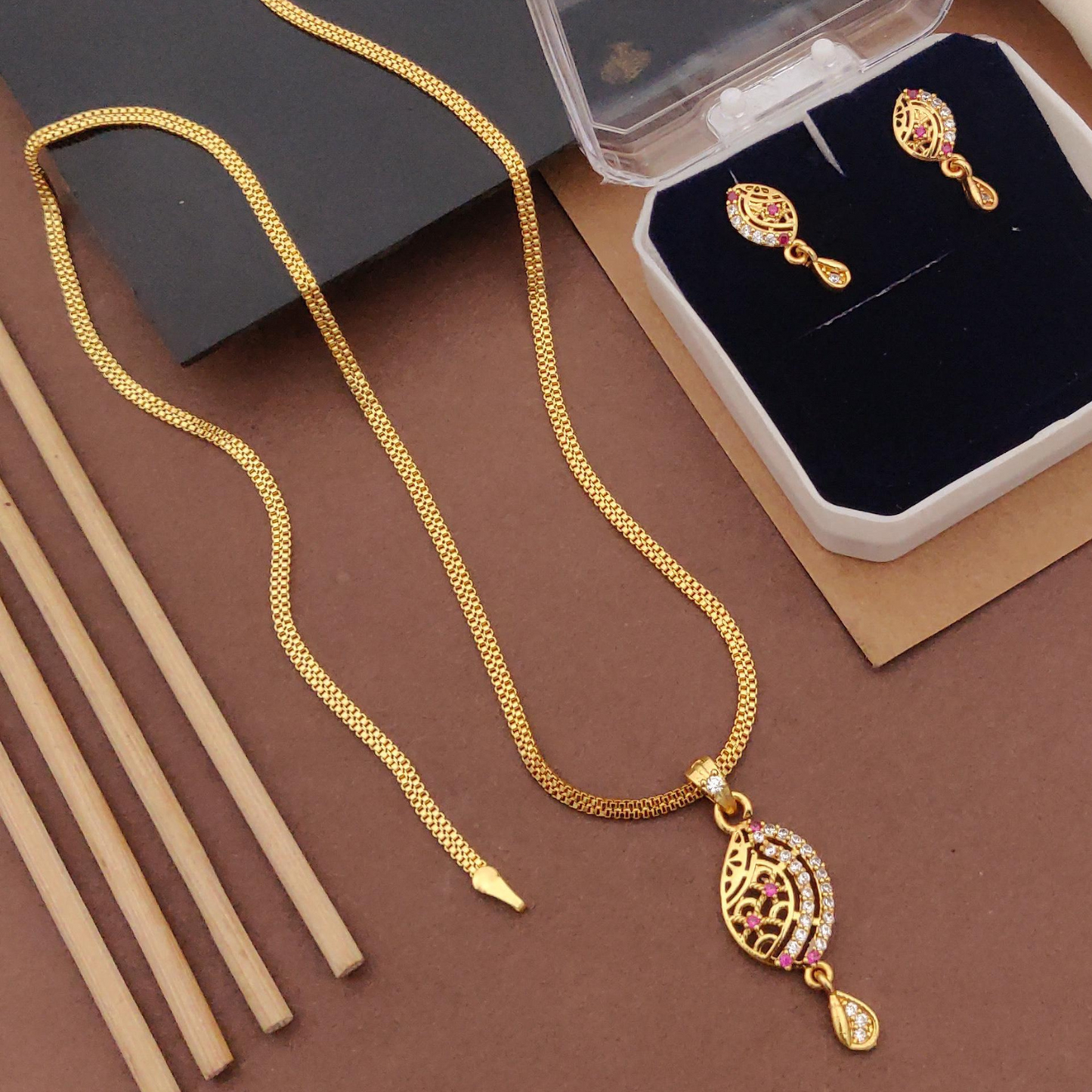 Micro Gold-Plated American Diamond Jewellery Set With Earrings..