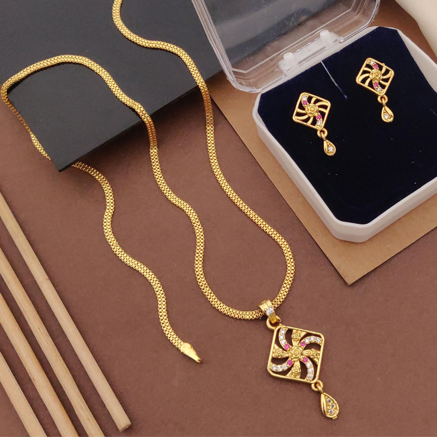 Micro Gold-Plated American Diamond Jewellery Set With Earrings..