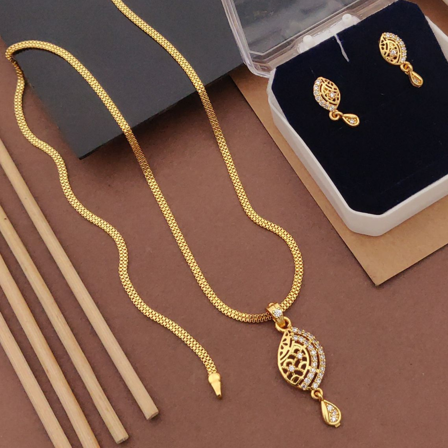 Micro Gold-Plated American Diamond Jewellery Set With Earrings..