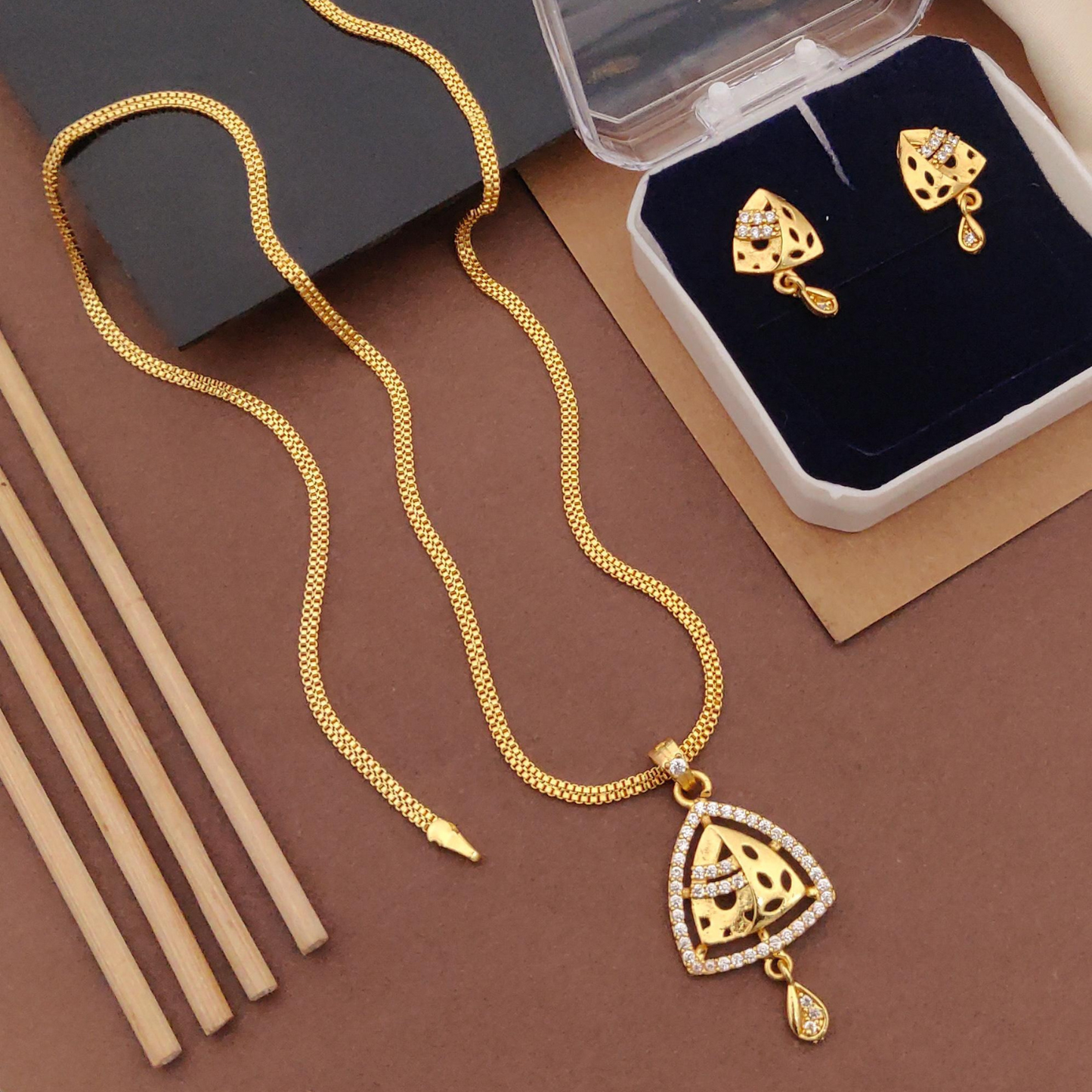 Micro Gold-Plated American Diamond Jewellery Set With Earrings..