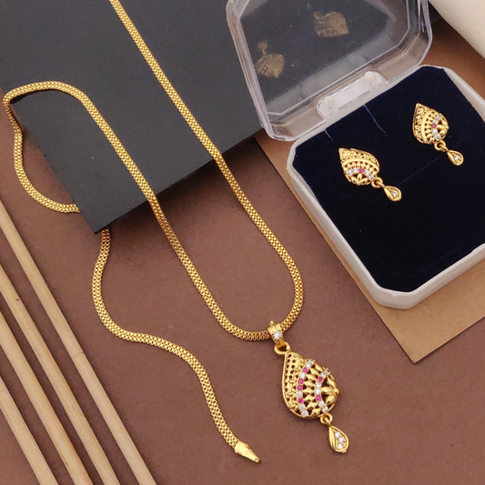 Micro Gold-Plated American Diamond Jewellery Set With Earrings..