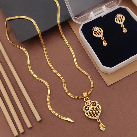 Micro Gold-Plated American Diamond Jewellery Set With Earrings..