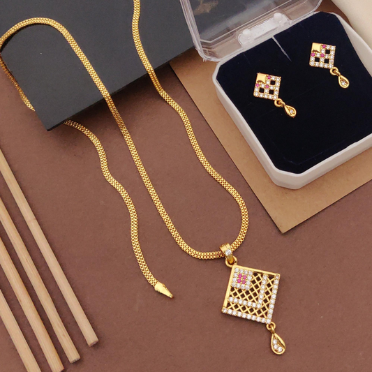 Micro Gold-Plated American Diamond Jewellery Set With Earrings..