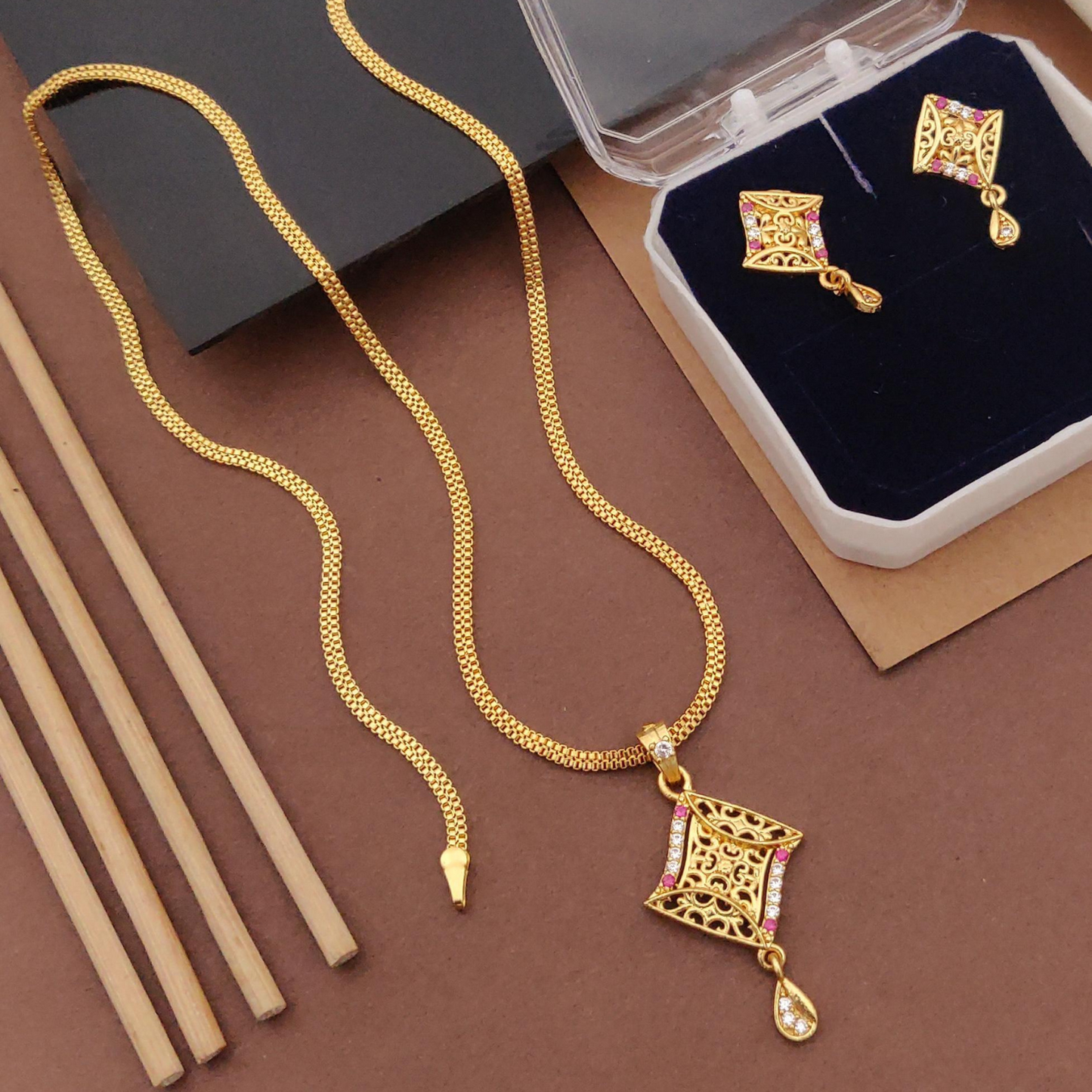 Micro Gold-Plated American Diamond Jewellery Set With Earrings..