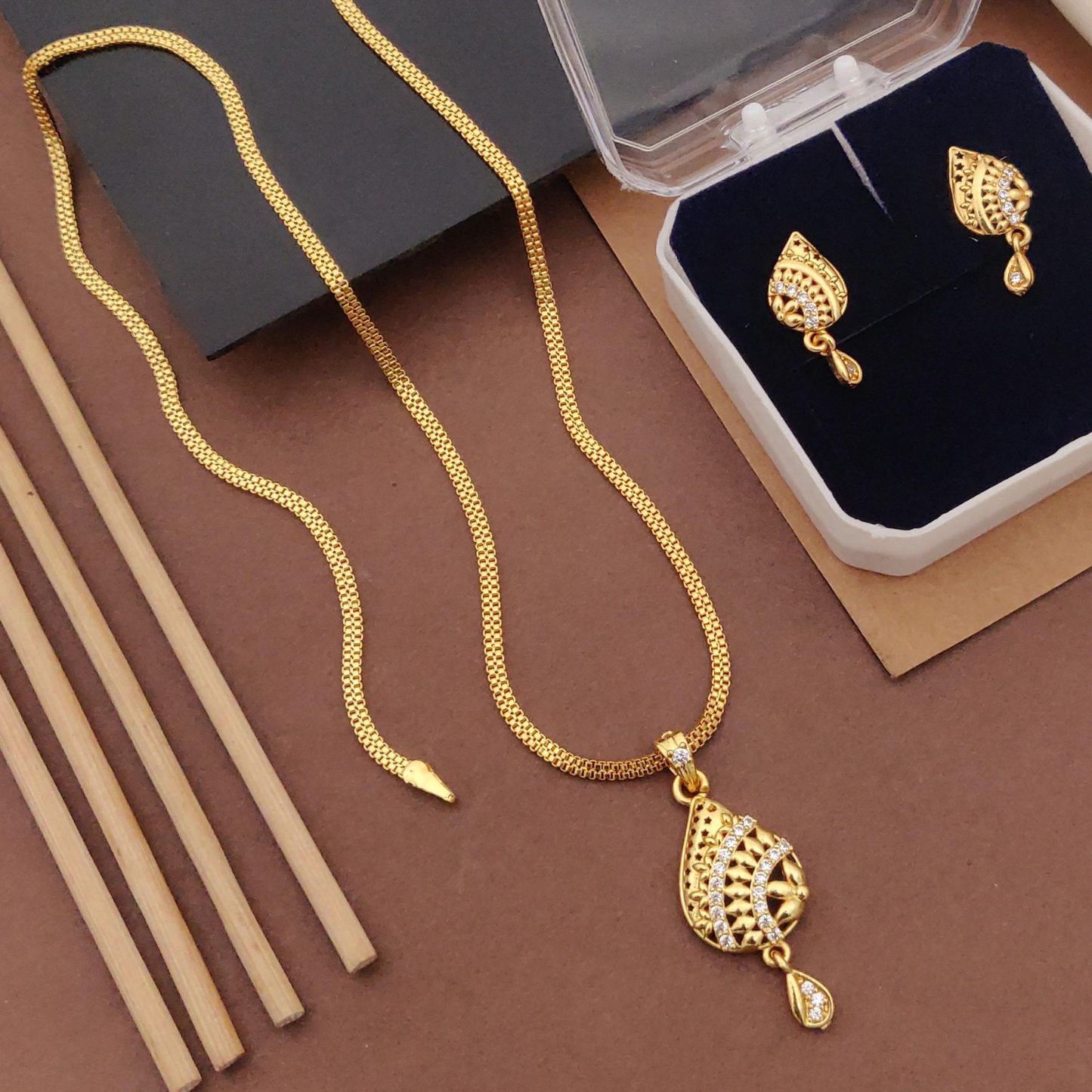 Micro Gold-Plated American Diamond Jewellery Set With Earrings..