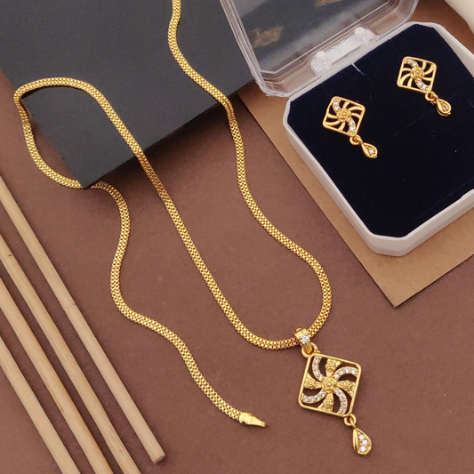 Micro Gold-Plated American Diamond Jewellery Set With Earrings..