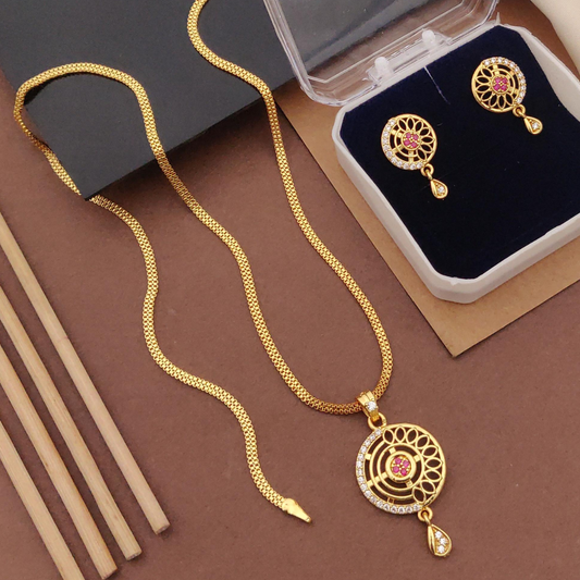 Micro Gold-Plated American Diamond Jewellery Set With Earrings..