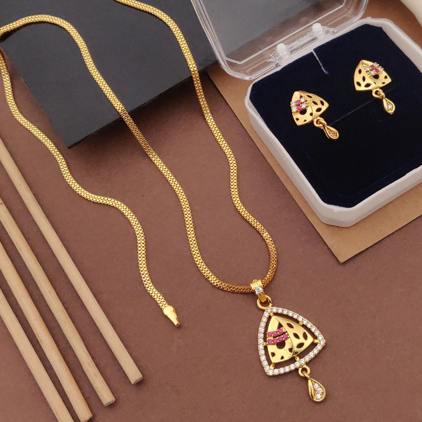 Micro Gold-Plated American Diamond Jewellery Set With Earrings..