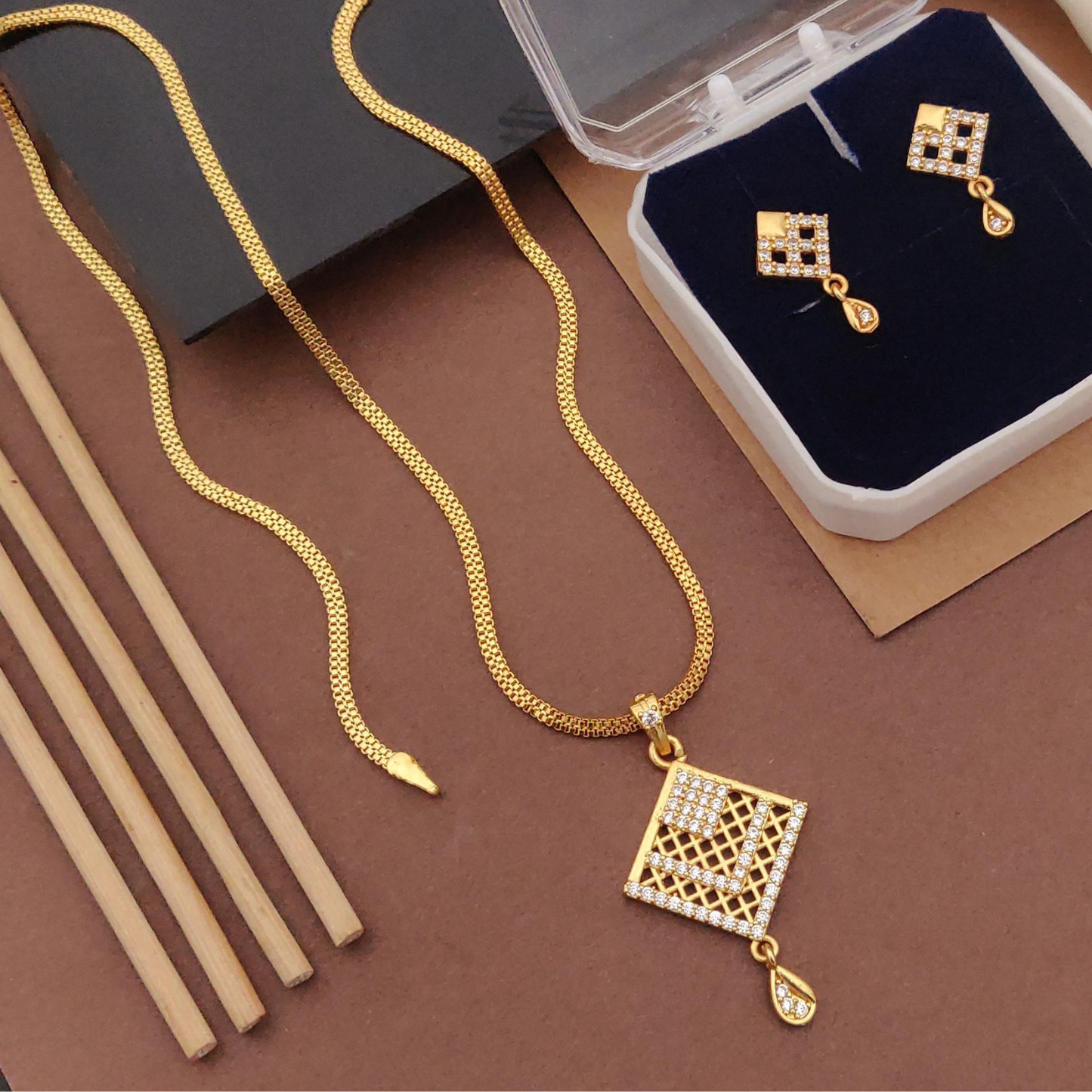 Micro Gold-Plated American Diamond Jewellery Set With Earrings..