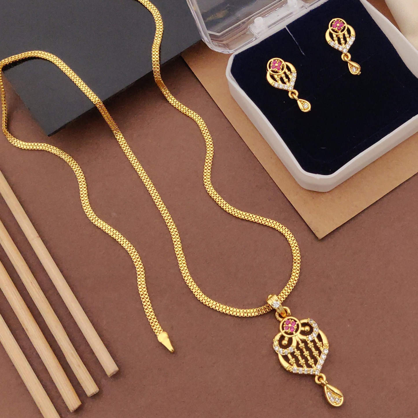 Micro Gold-Plated American Diamond Jewellery Set With Earrings..