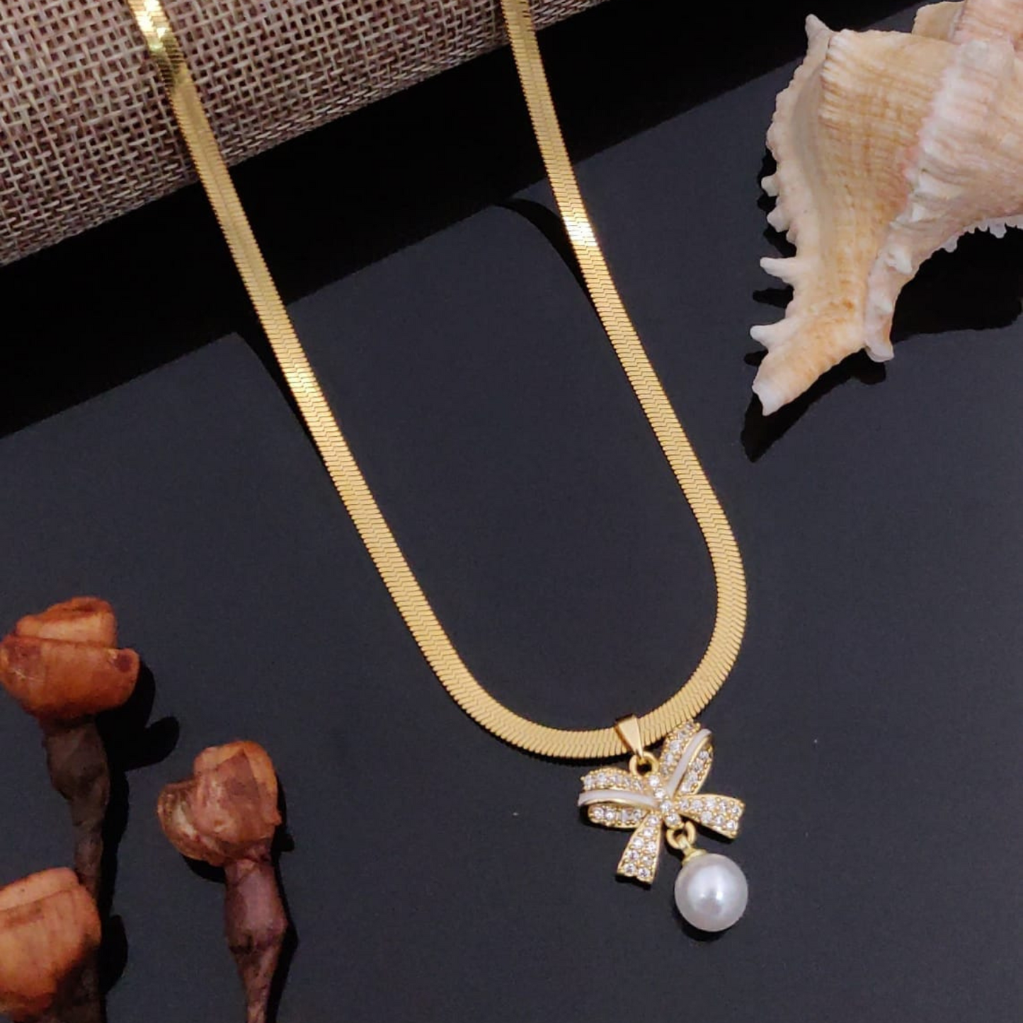 Glittering High Gold Plated Diamond Necklace With Italian Snake Chain