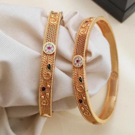 Versatile High Gold-Plated Diamond-Studded Bangles – Elegant for Everyday & Special Occasions