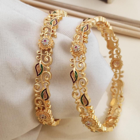 Versatile High Gold-Plated Diamond-Studded Bangles – Elegant for Everyday & Special Occasions