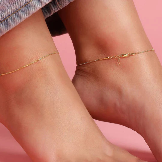 Classic Minimal Gold Box Chain High Gold Plated Anklet