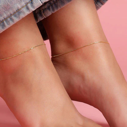 Classic Minimal Gold Box Chain High Gold Plated Anklet