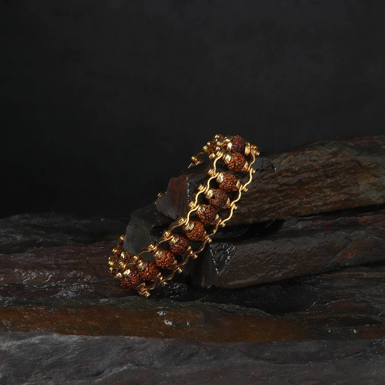 Gold Plated Modern Rudraksha Bracelet